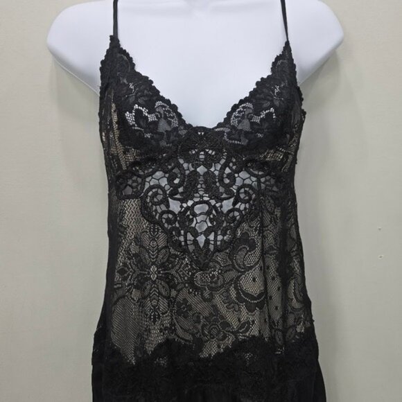 Jonquil by Diane Samandi Nightgown M Black Satin Slip Lingerie Slits Goth Bride - Picture 2 of 15